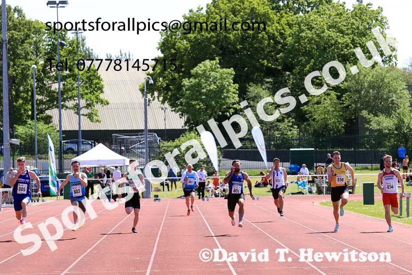 Mens Senior 100 metres, 2024 North Eastern Track and Field Champs., Middlesbrough.  Photo: David T. Hewitson/Sports for All Pics